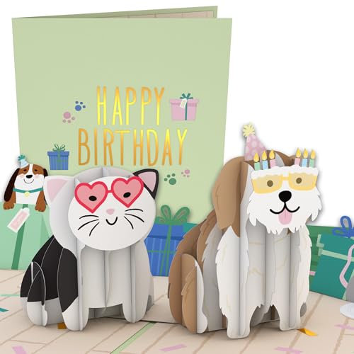 Lovepop® Premium 3D Pop-Up Karte Geburtstag Hunde und Katzen Geburtstagskarte Cat Dog Lover Card | inkl. Umschlag & Versteckfach für Geld & Gutscheine