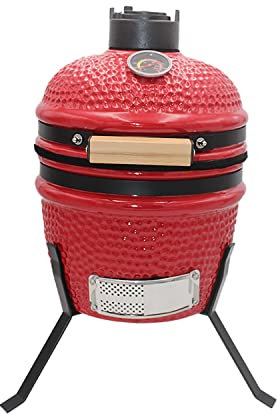 Ceramic BBQ Grill Kamado Charcoal Mini Egg Barbecue Oven 13 inch Portable with Stand Outdoor Barbeques & Smokers Picnic (Red)