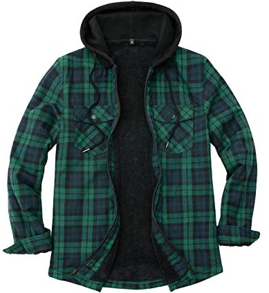 ZENTHACE Veste chemise à capuche doublée Sherpa avec fermeture éclair intégrale pour homme, Montre noire à carreaux, X-Large