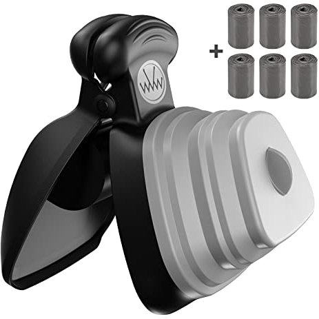 Brifit Cuchara de cacerola para perros y 6 bolsas de basura en rollo pequeñas, paletas portátiles para perros y gatos, recogida de residuos de inodoro para mascotas para el hogar, al aire libre