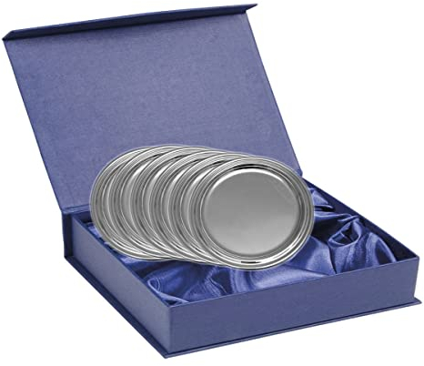 SILBERKANNE 6 Gläserteller Glasuntersetzer Innen 8 cm Außen 11,5 cm Premium Silber Plated edel versilbert Fertig zum verschenken mit schicker Geschenkverpackung