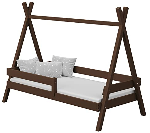 Générique Bett Tipi aus Kiefernholz, 160 x 80 cm, mit 2 Schubladen, Schokoladenbraun