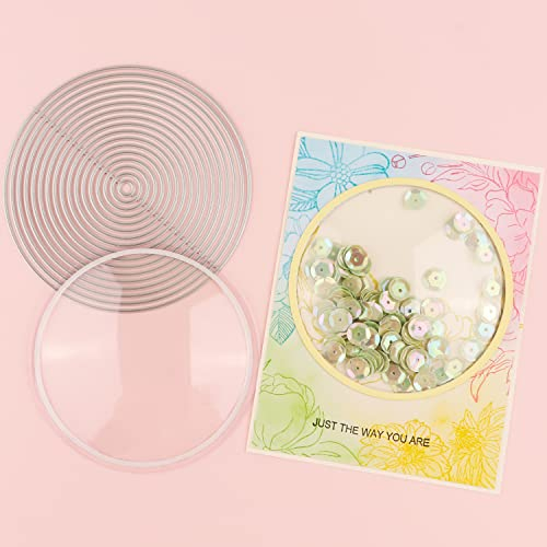 10 Stück 3D-dimensionale Shaker-Kuppeln mit 17 Stück/Set Kreisen Metallschablonen für Transparent, Kunststoff, dimensionale Kuppeln für Shaker, Kartenherstellung, handgefertigte Bastelarbeiten