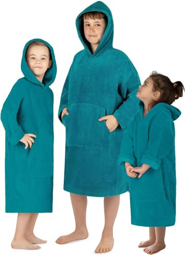 normani Kinder langarm Badeponcho - Frottee Kapuzenhandtuch für Jungen und Mädchen Farbe Blau Größe 10-13 Jahre