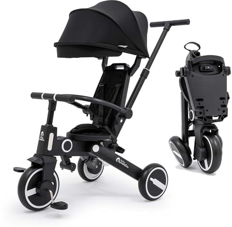 FYLO Xplor Kids Trike Foldable Compact Portable Tricycle Toddler With Parent Handles 8 in 1 design Ages 10m - 5y - Jet Black