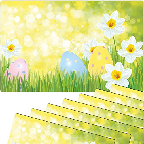 matches21 Frühlingshafte Tischsets Platzsets Motiv abwaschbar Ostern Osterglocken & Ostereier bunt 8er 43,5x28,5 cm