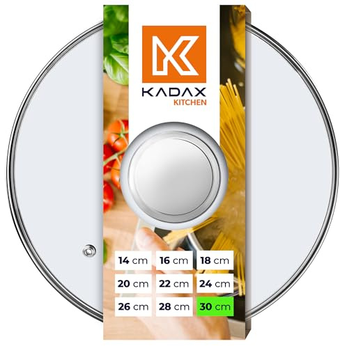 KADAX Glasdeckel, Topfdeckel Ø30 cm mit Silbergriff, hitzebeständig, mit Dampfloch, Universaldeckel für Töpfe & Pfannen, klare Sicht, dicht schließend