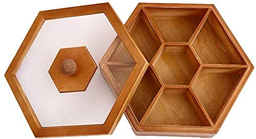 YZJSSL Piatto di Frutta - Piatto di Frutta secca in Legno, Scatola di Frutta secca in Legno massello/Scomparto per Frutta/Noci con Coperchio