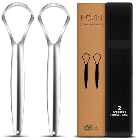 HOKIN Zungenschaber für Erwachsene Zungenreiniger Edelstahl Mundgeruch Bekämpfen 100% Metall Tongue Scraper Cleaner Männer und Frauen Zungenbürste Mundhygiene Produkt (2Pcs Mundpflege Pack)