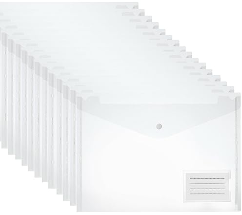 Plastic Wallets Folders - 25 Pcs A4 Clear Plastic Popper Wallet Document Folder with Button Closure - AVARTEK