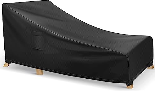 Richwon Chaiselongue-Abdeckungen, wasserdicht, strapazierfähig, Terrassenmöbel-Abdeckungen, Gartenmöbel-Abdeckungen, Pool-Lounge-Stuhl-Abdeckung, passend für bis zu 200 x 86 x 81 cm, 1 Stück, Schwarz