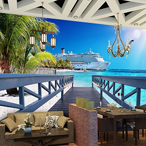 HAN MAN XIU Tapete Wandbild 3D selbstklebende PVC-Tapete blaues Schiff Meerblick Wohnzimmer Schlafzimmer Dekoration Wandmalerei