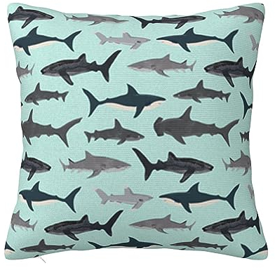 OPSREY Kissenbezug mit Hai-Motiv, dekorativer Kissenbezug, quadratisches Kissen