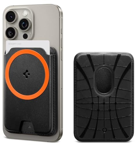 Spigen Valentinus MagFit+ Porte-Cartes Magnétique 3 Cartes conçu pour MagSafe Compatible avec Les Modèles iPhone 16/15/14/13/12 Magsafe Wallet - Noir