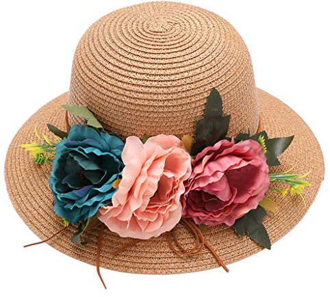 OBiQuzz Moda Mujeres Capó Mujeres Sombrero De Paja Flor Playa Color Plegable Gorra De Béisbol Azul Señoras, caqui, Talla única