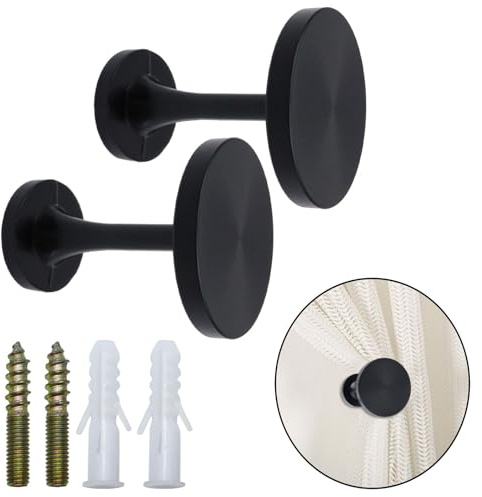 Shonmogar Curtain Tiebacks 2 Pack Curtain Holdbacks Zinc Alloy Curtain Tiebacks Wall Mounted with Screws, Decorative Curtain Holders for Drapes Stylish Black Curtain Tieback Hooks for Home Office
