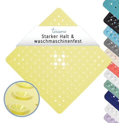 Toniamo Duschmatte rutschfest 53x53 cm | Antirutschmatte Dusche quadratisch | Rutschmatte Dusche antibakteriell & maschinenfest | Duscheinlage rutschfest BPA-frei | Lemon