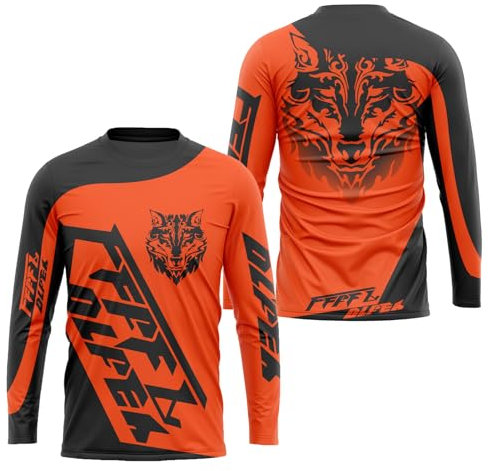 FFFF & OLFEH Herren Motocross Trikot Jersey,Radfahren Jersey Herren Mountainbike Langarm MTB T-Shirt,Shirt Downhill Fahrrad Jersey Schnelltrocknend (Orange,L)