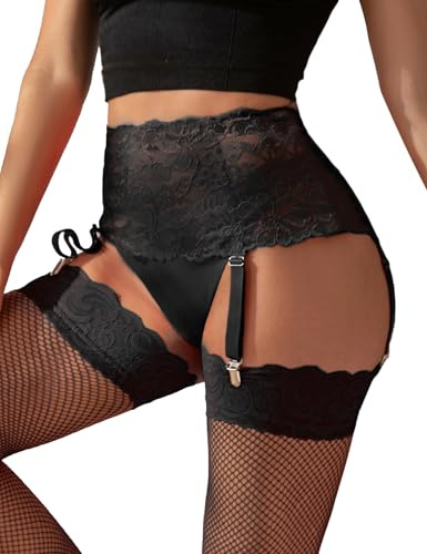 ohmydear Strapsgürtel Breit Übergröße Strumpfhalter Damen | Spitze Strapsen Dessous Set Große Größen Garter Belt Strapshalter mit 4 Halter Metallclips Strumpfgürtel