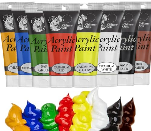 Acrylic Paint Tubes 120 ml (Pack of 8) | Art Supplies | Acrylic Paint Set | Fabric, Craft, Ceramic, Window & Kids Painting Set