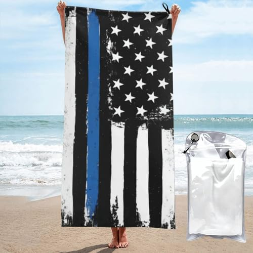 OPSREY Retro Blau Dünne Linie Usa Flagge gedruckt Mikrofaser Badetuch Schnell Trocken Strandtuch Saugfähig Gym Handtuch mit Tragetasche