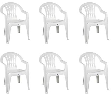 Solycarpa Pack 6 Silla Jardín para Exterior de Plástico Apilable Blanca con Reposabrazos | para Jardín, Terraza, Playa y Camping | Silla Ergonómica de PVC, Cómoda y Resistente.