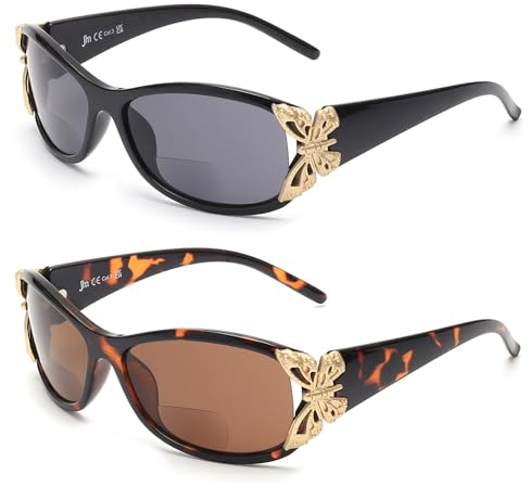 JM 2 Pack Sonnenbrille mit Sehstärke für Damen, Mode Lesesonnenbrille Schmetterling Lesebrille UV400 Schutz Schwarz & Schildkröte +1.5