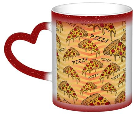 ZORIN Morning Coffee Cup Changing Color Mug Funny Pizza Foods Waves Ceramic Heat Sensitive Tea Mugs Milk Cups Holiday Presents for Women Men Family Friends Lover(red)