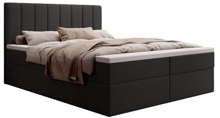 MyBed Allen Boxspringbett Modernes Polsterbett mit Kopfteil und Bettkasten 140x200 Bonnell-Matratze H2 und Topper Schwarz Jasmine100 Superweich Schlafzimmer