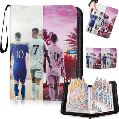 Sammelalbum Fußball Karten, 50 Seiten 400 Fußball Karten Fußball Karten Ordner Fußball Sammelkarten Album, Hochwertiges Wasserdicht PU Leder Card Collection Sammelheft Geschenk (B)
