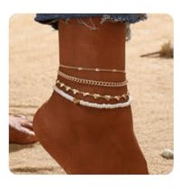 Ushiny Bogo Bracelet de cheville multicouche avec perles dorées pour femmes et filles, Plastique