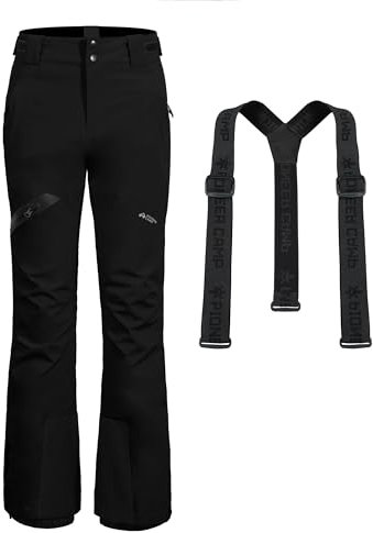 Pioneer Camp Skihose Damen Schneehose abnehmbaren Hosenträgern Wasserdicht Winddichte Verschweißte Nähte Schneefang Snowboardhose Softshellhose Outdoorhose Funktionshose Schwarz L