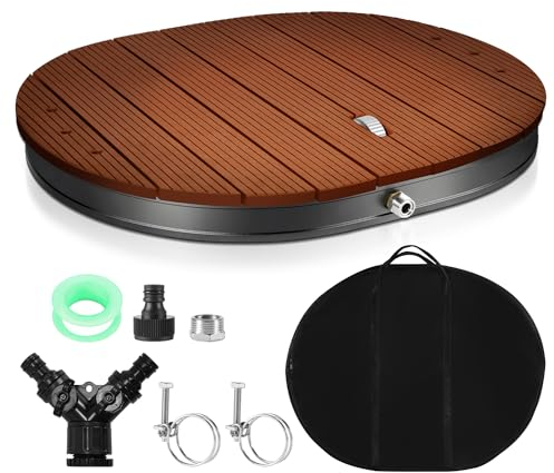 Jopassy Bodendusche Gartendusche mit Fußrad und Kupfer-Düsen,Fontänenhöhe bis 4 m,Außendusche mit rutschfest Massagefunktion,Saunadusche aus WPC/Holzoptik