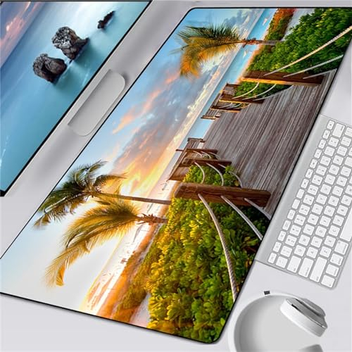 Mauspad XXL, 600x400x3mm Große Sonnenuntergang Am Meer Gaming Mauspad, rutschfest Schreibtischunterlage, Waschbares Mousepad mit Vernähte Kanten für Gamer PC Maus und Tastatur