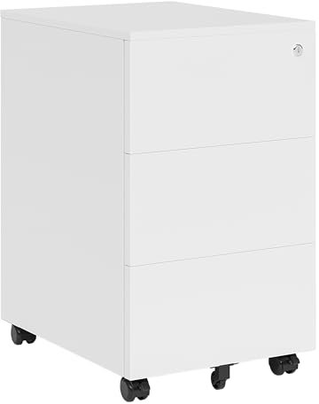 STEELSØN Rollcontainer mit Schubladen Vespero, mobiler Aktenschrank mit Rollen, abschließbar mit 3 Schubladen, Schreibtisch Unterschrank weiß, Maße 65x39x50 cm