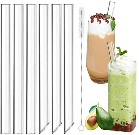 7 Clear Boba Straws - 14mm Extra Wide, Reusable Smoothie Straws with Cleaning Brushes, for Cocktails, Juices