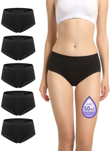 Carer 5 Stück Period Unterwäsche Frauen Menstruationsunterwäsche Sofortige Absorption Komfortabel Waschbare Periodenhöschen für Menstruation Größe XXL