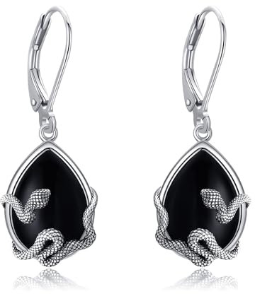 Schlangen Turmalin Ohrringe 925 Sterling Silber Schlange Ohrstecker Schwarze Turmaline Ohrring Tropfen Schmuck Punk Geschenke für Frauen Männer Damen