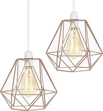 2 Pack of Rose Gold Cage Metal Basket Ceiling Light Shade, Ceiling Fitting Light & Industrial Style Ring Light for Indoor and Metal Basket Pendant Light Shade with Reducer Ring