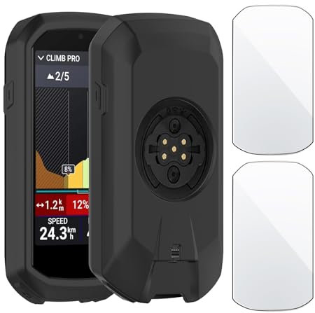 Hülle Kompatibel mit Garmin Edge 1050, Silikon Stoßfeste Schutzhülle mit 2 Displayschutzfolien aus gehärtetem Glas, Weiche Silikon hülle All-Inclusive Stoßfester Schutz Hülle - Schwarz