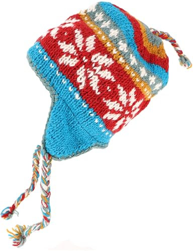 GURU SHOP Wollmütze mit Ohrenklappen, Norwegermütze, Wintermütze - Blau/rot, Herren/Damen, Wolle