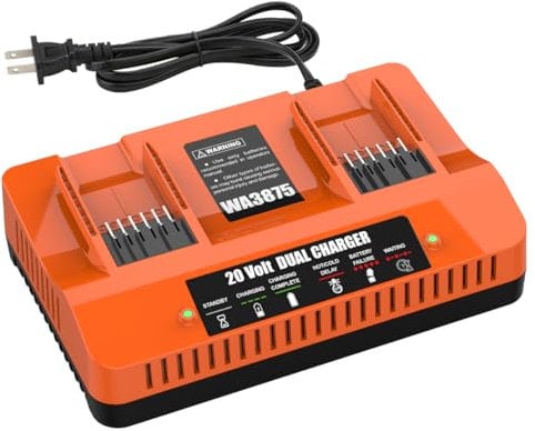 Energup 2Port WA3875 Charger for Worx 20v Battery WA3525, WA3520, WA3575, WA357, Dual Port WA3875 Quick Charger for Worx Battery 20v