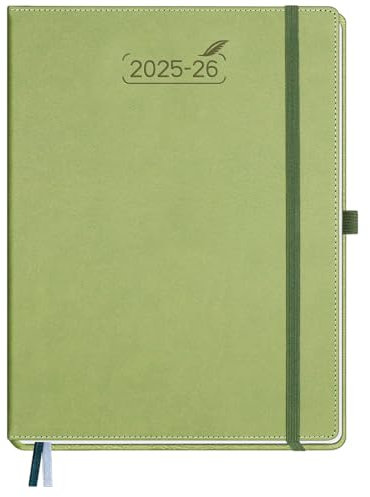 BEZEND Kalender 2025 2026 Wochenplaner A4, 18-Monate Buchkalender Juli 25-Dez 26, PU-Leder Hardcover 1 Woche 2 Seiten mit Stifthalter - Kiwi