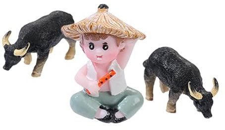 BESPORTBLE Miniatur Ochsenfigur Und Hirtenjunge Resin Satz Detailreiche Mikrolandschaft Dekoration Für Garten Terrasse Und Schreibtisch Naturgetreu Und Klein