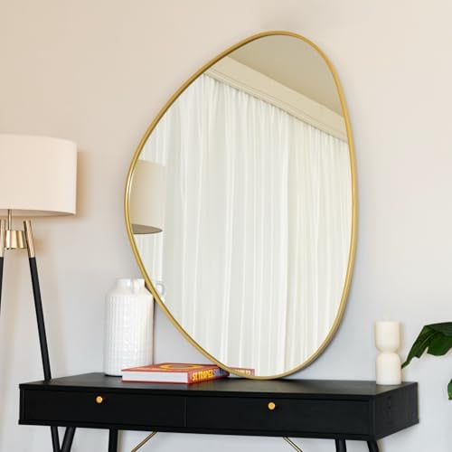 Jobu | Irregular Shaped Mirror with Gold Metal Frame – 120cm x 90cm Large Wall or Leaning Mirror for Bedroom, Living Room, Hallway or Bathroom | Izumi