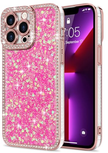 Lafunda for iPhone 13 pro max Case Glitter Sparkly Shiny, Hot pink | Bling Luxury Phone Cover with Crystal Diamonds Rhinestone, for Women Girls Soft TPU Slim Shockproof Protective Phone Case