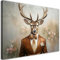 Feeby Leinwand Bilder - Bild Wohnzimmer - Hirsch Anzug Retro Blumen - 120x80 cm XXL 1tlg - Deko Schlafzimmer Groß - Dekoration Canvas - Gemälde - Modern Wandbilder - Kunstdruck