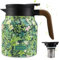 Vintage Floral Pattern Insulated Thermal Teapot, 800 ml Stainless Steel Tea Thermos, Teapot with Infuser for Hot Tea and Cold Drinks, Tea and Coffee Jug(Green)