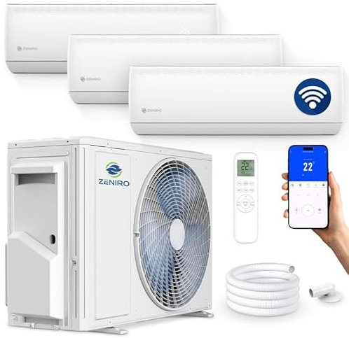 ZENIRO Multisplit Klimaanlage 3 Innengeräte Set (3 x 3,5kW) Klimagerät Air Conditioner mit Heizfunktion 27000 BTU 5,3kW A++ WiFi/App-Steuerung 4D AirFlow Heizen bis -20°C Vorgefüllt R32