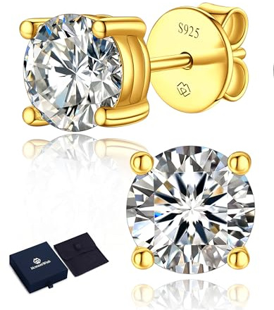 MomentWish Moissanite Ohrringe Gold 585 Ohrstecker Rosegold mit Stein | 0,6/1/2/3 Karat Ohrstecker Gold Diamant Echtes Silber Hypoallergen Schmuck Damen Geschenk für Frauen Freundin 4-7,5 mm